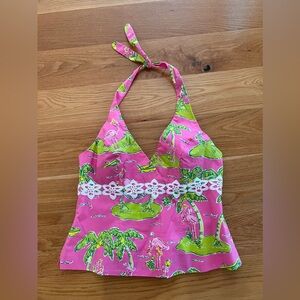 Vintage Lilly Pulitzer Halter Top, beautiful lace accent
